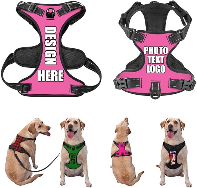 Custom Breathable Pet Chest Harness with Optional Leash, Customize No-Pull Dog Harnesses with Your Personalized Design, Personalize Pet Towing Vest with Mesh Fabric, HotPink, XL