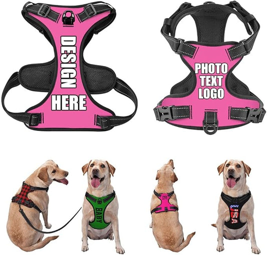Custom Breathable Pet Chest Harness with Optional Leash, Customize No-Pull Dog Harnesses with Your Personalized Design, Personalize Pet Towing Vest with Mesh Fabric, HotPink, XL