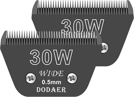 30 Wide Blades for Dog Grooming,Compatible with Andis,Oster A5,Wahl km10 Clippers,Cutting Length 1/50",2 Pack (Black)