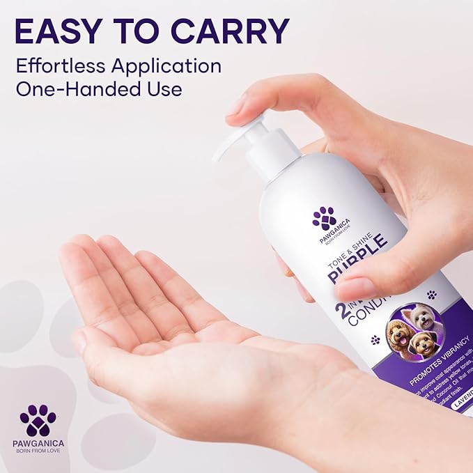 Pawganica 2-in-1 Purple Shampoo for Dogs, Supports Coat Whitening & Softness, pH-Balanced, Fur Whitening Dog Shampoo and Conditioner, Shampoo for Smelly Dogs 8 fl oz