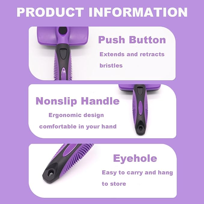 YINGFAN Slicker Brush for Dogs, Self Cleaning Dog Brush for Shedding, Dog Hair Brush for Long Haired Dogs, 7.1 Inch (Purple)
