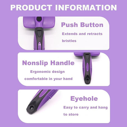 YINGFAN Slicker Brush for Dogs, Self Cleaning Dog Brush for Shedding, Dog Hair Brush for Long Haired Dogs, 7.1 Inch (Purple)