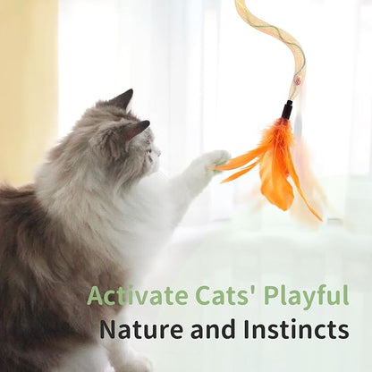 SONGWAY Cat Rainbow Wand Toy - Rainbow Cat Feather Toys with Bells, Colorful Mesh Teaser Wand with Feather Tail, Interactive Toys for Indoor Cats Kittens, Light Color