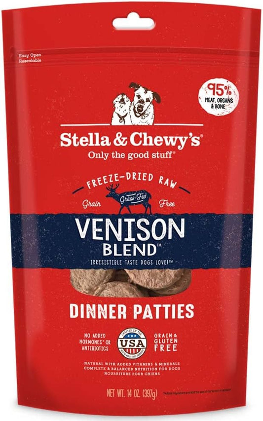 Stella & Chewy's Freeze Dried Raw Dinner Patties  Grain Free Dog Food, Protein Rich Venison Blend Recipe  14 oz Bag