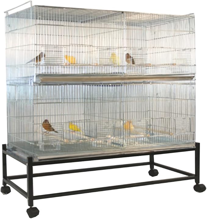 Lot-2 Extra Large 35.5"x18"x19"H No Rust Stainless Galvanized Zinc Stackable Breeder Bird Flight Cage Side Breeding Nest Box Door Removable Divider with Removable Rolling Stand