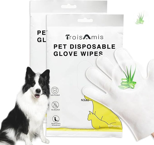 Pet Dogs Wipes Gloves 12PCS Cleaning, Cat Wipes Dog Bath Wipes, Dry Cleaning Gloves for Cats&Dogs, Pet Wash Free Gloves, Pet Bath Gloves，Pet Fur Care, Aloe Extra Nourish and Cleaning 2Pack