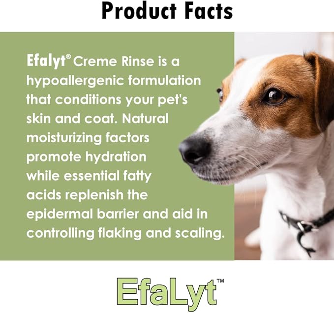 EfaLyt Creme Rinse Remedy for Pets - Hypoallergenic Formulation - Natural Moisturizing Promote Hydration - Essential Fatty Acids - 12 fl oz