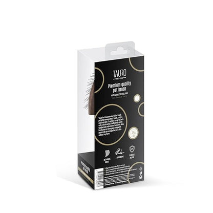 TAURO PRO LINE Wooden Dog Brush for Detangle Long and Short Hair, Wooden Soft Massage Brush for Grooming Haired Dogs and Cats, Flexible Cushion and Non-Slip Grip, Oval, 7.84 x 3.93 inch, Brown