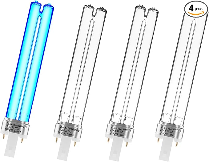 4 Pack 9 WATT UVC PL-S9/TUV G23 Base Replacement UV Light Bulb for Outdoor Pond Clarifier Compatible with JUP-01 UVE9 CF400 CF500 UVCP-9 UV Light for Aquarium
