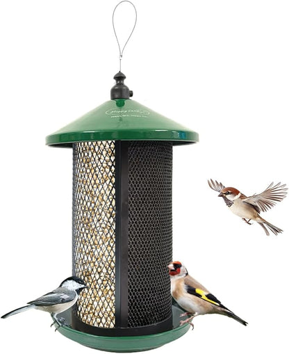 Happy Wings Portable Dual Mesh Metal Hanging Finch Bird Feeder - Durable & Heavy- Duty with 360° Perch & 2 Separate Seed Compartments - Holding Capacity: Upto 3.4 lbs (1.5 Kg) - (Natural Green)