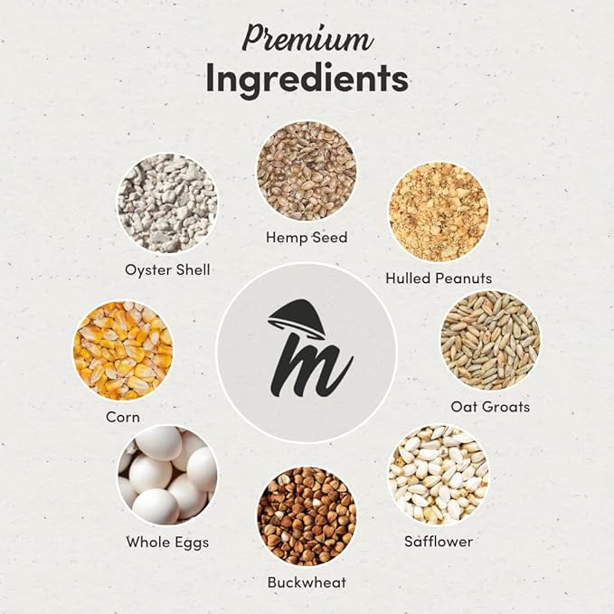 Mycelium Organic Pet Bird Premier Bird Seed (5 LBS) | Premium Food for Parrots, Cockatoos, & Large Birds | High-Protein, Vitamin-Fortified, Growth & Development Support | USA Made, Non-GMO