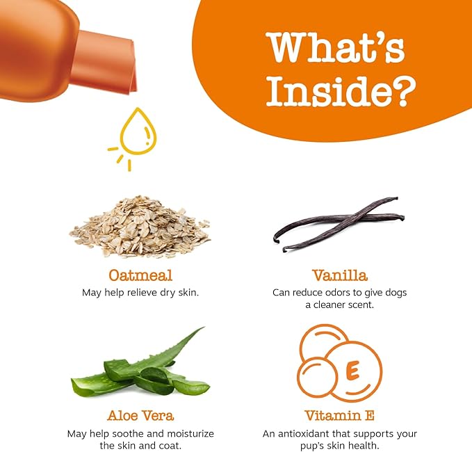 Dog Shampoo with Oatmeal & Aloe Vera - Grooming Pet Wash for Itchy & Sensitive Skin + Dandruff & Coat - Gentle Anti Itch Formula - Vanilla Bean Scent - 16 OZ