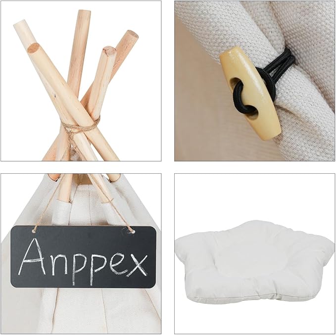 ANPPEX 24-Inch Dog Teepee Tent Indoor,M Size Pet Tent Bed for Small Dogs and Cats,Indoor Dog House with Thick Cushion,White