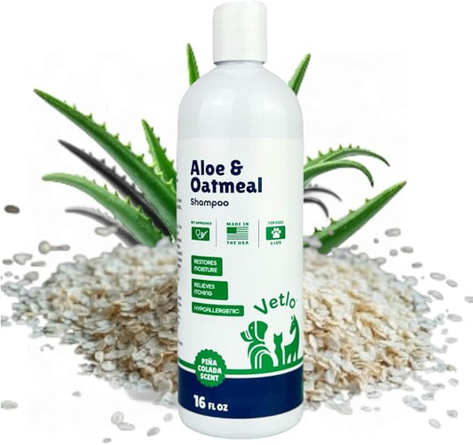 Dog Shampoo for Sensitive Skin with Calming Oatmeal - Hypoallergenic Puppy Essentials for Smelly Dogs & Cats - Relieves Allergies & Itching - Gentle Cat Shampoo - 16 oz by VETLO