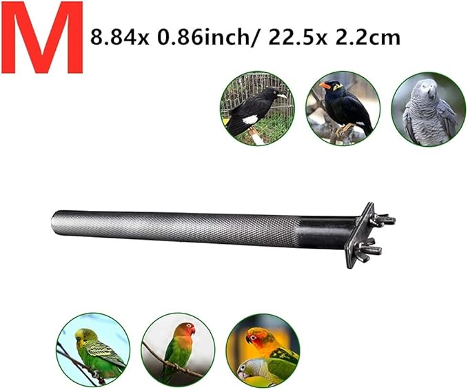 Bird Perch Stainless Steel Stand Parrot Rod Grinding Claws Trimming Beak Nails Grinding Stick Exercise Platform for Parakeet Cockatiel Conure African Grey Macaw Finch Bird Cage Accessories (M)