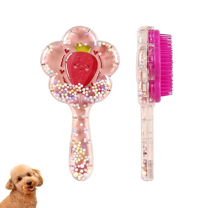 Soft Dog Brush for Small Dogs | Gentle Puppy Brush for Yorkies, Shih Tzus, Maltipoos & Maltese | Pet Hair Removal Brush with Soft Bristles | Dog Brush for Shedding (Rose Red Strawberry)