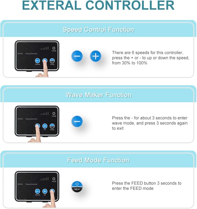 520GPH 20W 9FT Aquarium 24V DC Water Pump with Controller, Submersible and Inline Return Pump for Fish Tank,Aquariums,Fountains,Sump,Hydroponic,Pond,Freshwater and Marine Water Use