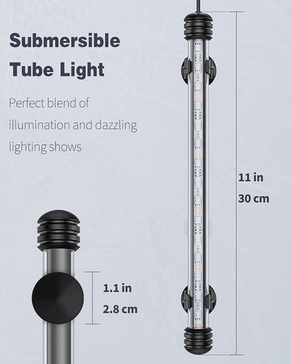 Pawfly 3 W Aquarium LED Light 11 Inch Underwater Fish Tank Light with Timer Auto On/Off Fish Tank Background Lights with 8 Lighting Modes Submersible Multi-Colored Tube Lights for Decoration