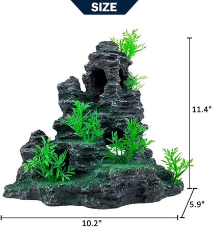 Aquarium Decoration Large and Tall for Fish Tank Rock Thematic Ornaments Aquarium Mountain View Stone Ornaments Aquarium Decor Tree House Cave Fish Tank Decorations - Large
