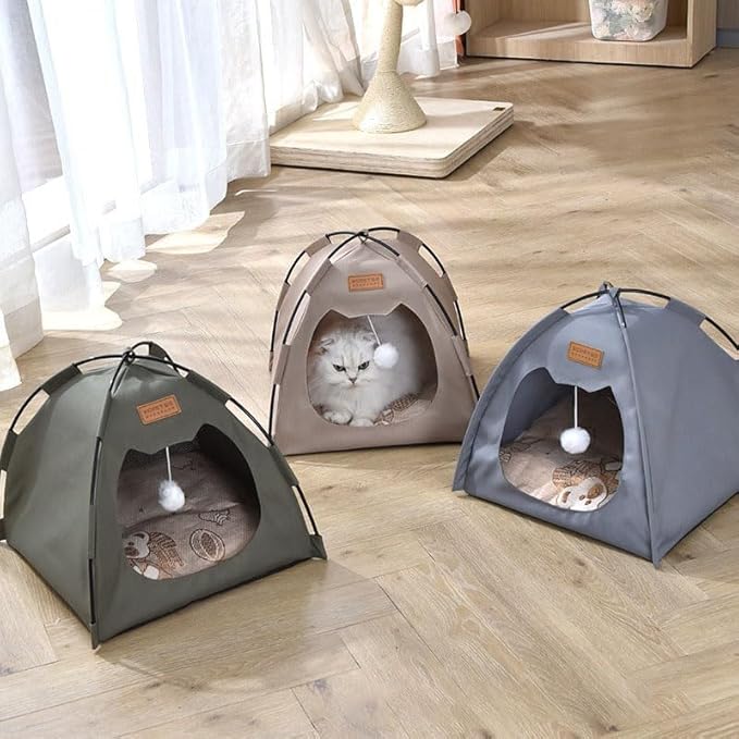 Cute Cat Teepee Cave, Cat Tent Foldable Indoor Outdoor with Thick Mat,Puppy Bed Tent,Bunny Pet Tent Teepee,Portable Dog House Teepee Tent, Cat Bed,Dog Bed Tent,Puppy Bunny,Pet Tent Teepee (S, S)