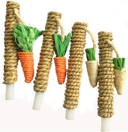 Hamiledyi Pet Bunny Fun Tree Rabbit Chew Toy Rattan Grass Scratcher Climbing Tree Play Carrot Toy for Rabbit Bunny Guinea Pig Squirrels Parrots Cat and Other Small Animals