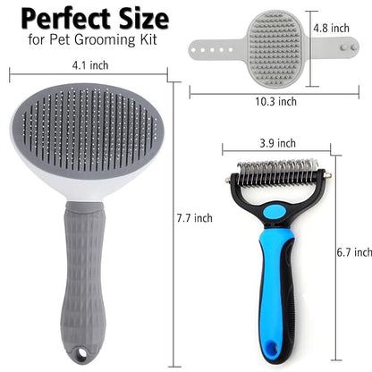 3PCS Dog Grooming Brush - Dog Brush for Shedding Massaging Bathing - Double Sided Shedding, Dematting Undercoat Rake - Self Cleaning Slicker Brush for Dogs and Cats with Long or Short Coats