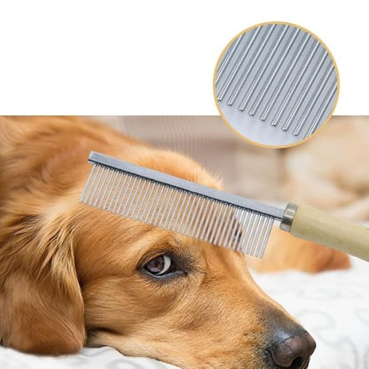 Silver Dog and Cat Combs For Grooming Long Haired Cats and Dogs - Pet Dog Cat Comb Stainless Steel Pin Teeth Wooden Handle Grooming Fur Hair Brush - Comb Removes and Prevents Matted Furï¼_rooming