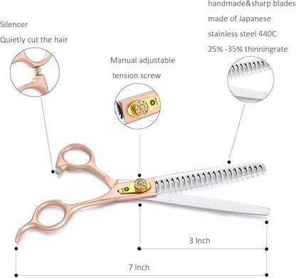 7 Inches Professional Pet Grooming Scissors, 440C Japanese Steel Straight & Curved & Thinning & Chunker Shears/Scissors for Dog Cat and More Pets (7 inch-Chunker Scissors)