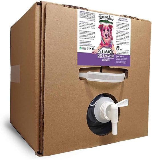 VERMONT SOAP Organics Pet Shampoo - Infused with Organic & Natural Olive Oil, Coconut & Aloe Vera Dog Shampoo for Sensitive Skin - USDA Certified Grooming Pet Shampoo - 5 Gallon