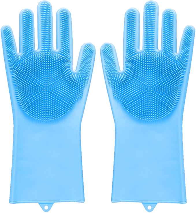 Dog Washing Gloves with Rubber Bristle Scrubber, Gentle Dog Bath Gloves Cat Shampoo Brush Supplies, Massaging, Bathing and Grooming Mitts for Pets - 1 Pair