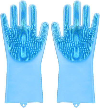 Dog Washing Gloves with Rubber Bristle Scrubber, Gentle Dog Bath Gloves Cat Shampoo Brush Supplies, Massaging, Bathing and Grooming Mitts for Pets - 1 Pair