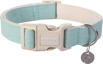 DOGWONG Cotton Hemp Dog Collar - Heavy-Duty Green Adjustable Soft Natural Fabric Pet Collar, Cute Wedding Puppy Necklace for Small Medium Large Dogs