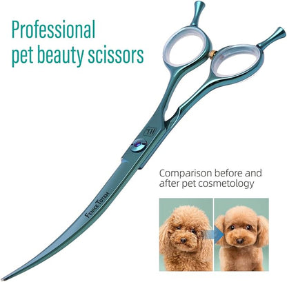 Dog Grooming Scissors: Blueish Green 5 in 1 Pet Shears Kit Made of Japanese 440C Advanced Stainless Steel Professional Grooming Scissors for Dogs Cats and Other Pets