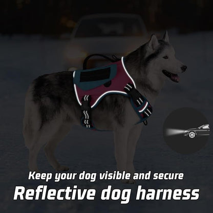 WINGOIN Tactical Dog Harness for Medium Dogs, No Pull Harness with Handle Pockets Poop Bag, Reflective Dog Vest, Military Service Heavy Duty Big Dog Harness for Walking Hiking Training, Pink Blue, M