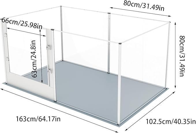 Dog Clear Playpen Fence Kennel: 32" Extra Tall Puppy Birthing Enclosure with Waterproof Fertility Pad - 64"x43" Pet Heavy Duty Play Pin Corral with Transparent View and Lockable Door for Dogs Bunny