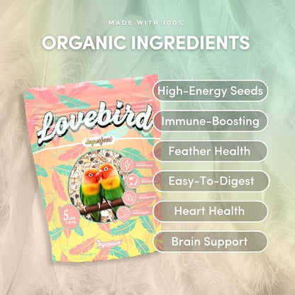 Mycelium Organic Lovebird Superfood (5 LB Bag) | High-Energy Bird Seed for Lovebirds | Premium Seeds, Grains & Superfoods for Brain, Heart, & Digestive Health | Non-GMO, USA Made, No Fillers