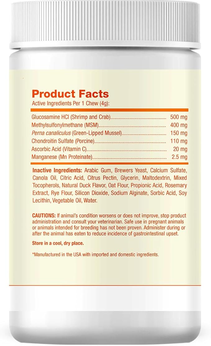 PAWLABS G-Max Joint Support for Dogs - Maximum Strength Hip & Joint Supplement with Glucosamine, Chondroitin, MSM, Green-Lipped Mussel - Relieves Arthritis Pain & Hip Dysplasia - Duck Flavor, 60 Chews