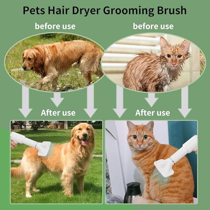 3 in 1 Professional Pet Grooming Dryer with Slicker Brush - Adjustable Temperature Settings for Dogs and Cats (White)