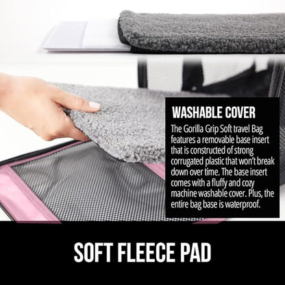 GORILLA GRIP Cat Carrier Travel Bag Up to 15 Lbs, Soft Collapsible Small Dog Carriers, Top and Side Entry Breathable Mesh, Grip Feet on Underside, Cozy Washable Waterproof Pad, Portable Kennel, Pink