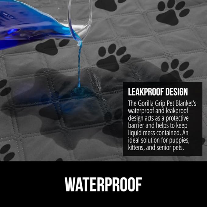 Gorilla Grip 100% Waterproof Dog Blanket 82x102, Pet Friendly Throw Essential for Large Pets, Dogs, Cats, Tear and Slip Resistant Leakproof Couch Cushion Bed Protector Cover for Indoor Furniture, Paw