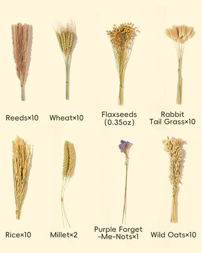 BUCATSTATE Natural Hamster Bedding - Flowers & Herbs & Sprays for Cage Habitat Decor - Treat Cereal Grain for Dwarf Syrian Gerbils, Mice, Rat, Forage, Enrichment (54PCS)