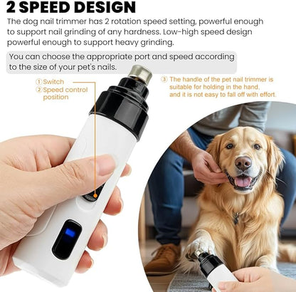 Dog Nail Grinder, 2024 New Silent Grind Pro Dog Nail Trimmer, Upgraded Powerful Electric Dog Nail File Quiet Painless, Rechargeable Nail Clippers Pet Paws Grooming Tool(White+Black)