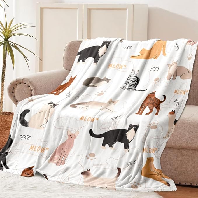 Tupmnbry Cat Blanket Animals Pet Print Throw Blanket Cat Gifts for Cat Lovers Soft Flannel Throw Blankets Lightweight Fluffy Plush Fuzzy Bed Blankets for Couch 60"X80"