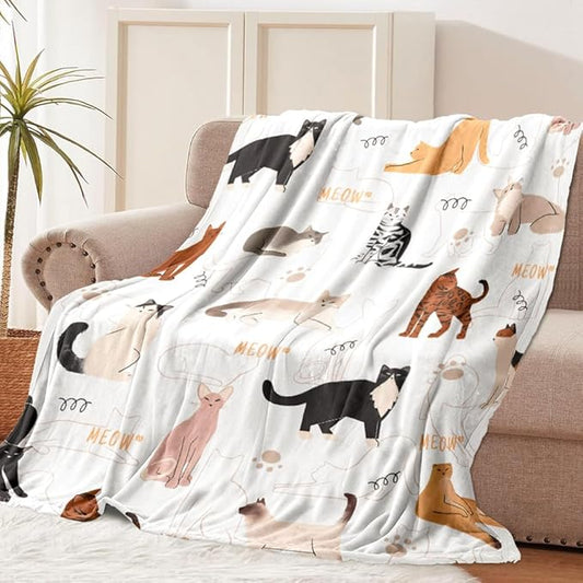 Tupmnbry Cat Blanket Animals Pet Print Throw Blanket Cat Gifts for Cat Lovers Soft Flannel Throw Blankets Lightweight Fluffy Plush Fuzzy Bed Blankets for Couch 60"X80"