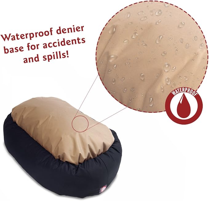 Majestic Pet 32 Inch Poly-Cotton Sherpa Calming Dog Bed Washable 32x18x8 (inch)  Cozy Soft Round Donut Dog Bed with Spine for Head Support - Pet Bed Medium - Black