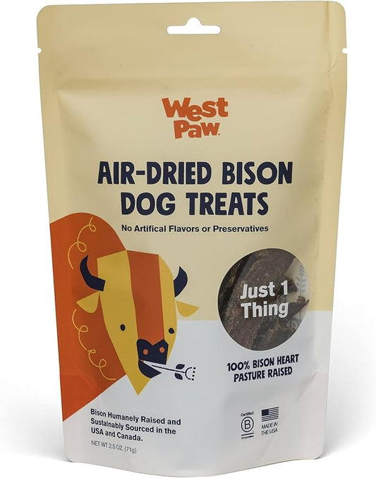 WEST PAW Air Dried Bison Heart Dog Treats  Farm Fresh Bison Heart Snacks for Dogs  Wholesome Canine Treat  Vitamins, Minerals, Proteins  One-Ingredient Treat  2.5 Oz. (1 Pack)