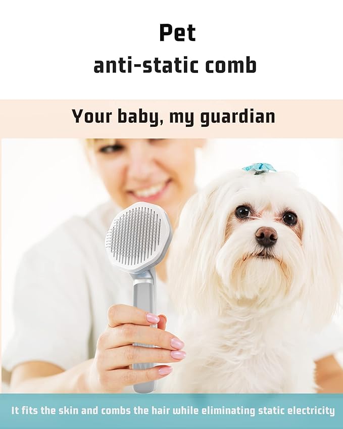 Eliminate Static Electricity Pet Grooming Brush,Self Cleaning Slicker Brush,Pet hair removal brush, Shedding Antistatic Brush for Dogs Cats Rabbit & More. (Grey)