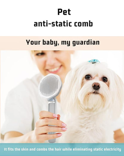 Eliminate Static Electricity Pet Grooming Brush,Self Cleaning Slicker Brush,Pet hair removal brush, Shedding Antistatic Brush for Dogs Cats Rabbit & More. (Grey)