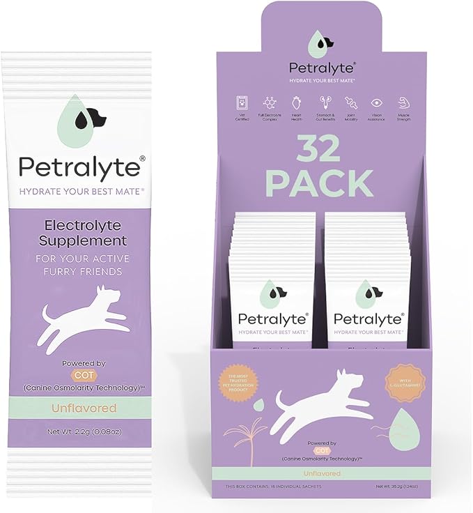 Dog Electrolytes and Joint Supplement | Hydration Support for Dogs w/Glucosamine, Chondroitin & More | Electrolytes for Dogs with Prebiotics | Unflavored | 32 Packets
