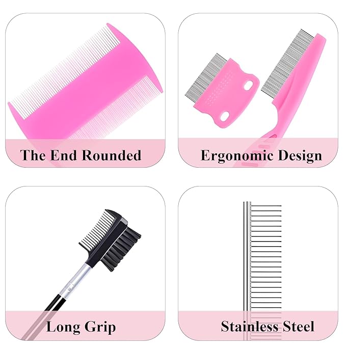 6Pcs Pet Combs for Remove Knots, Fluff and Dirt Dog Eye Comb for Removing Eye Mucus and Crust Dog Flea Fine Combs for Grooming Matting(Pink)